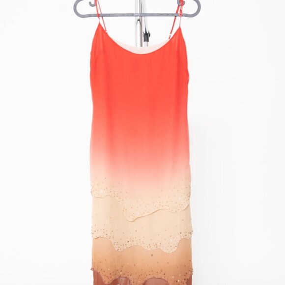 BCBG Red Ombre Silk Cocktail Dress - Picture 2 of 4